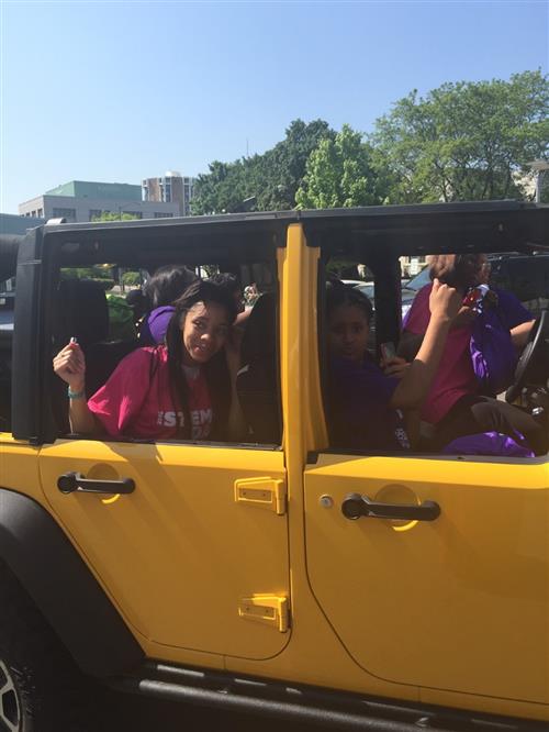 Robotics and Engineering King Students at Michigan Science Center in Jeep on display 